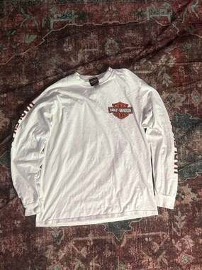 Vintage Y2K Harley Davidson Shirt Mens Medium White Spell Out Long Sleeve Tee